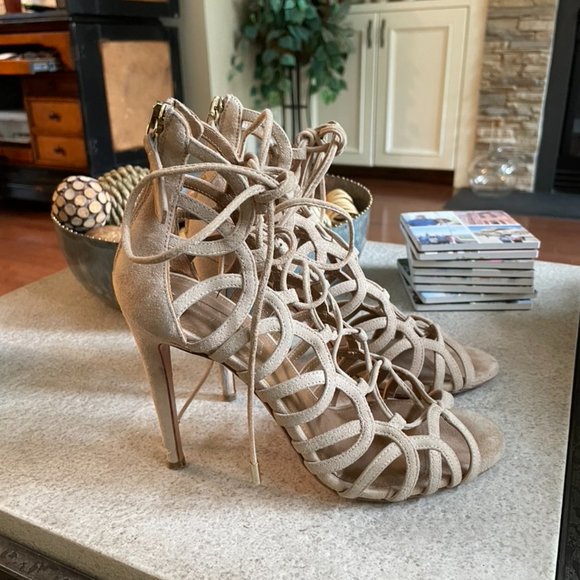 Aquazzura Shoes - Aquazzura Tan Suede Strappy Heels sz 7